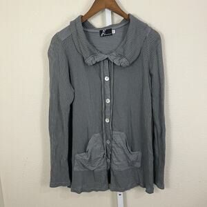 Fenini Open Knit Mesh Cardigan XS Oversized Button Front Gray Lagenlook Art Wear